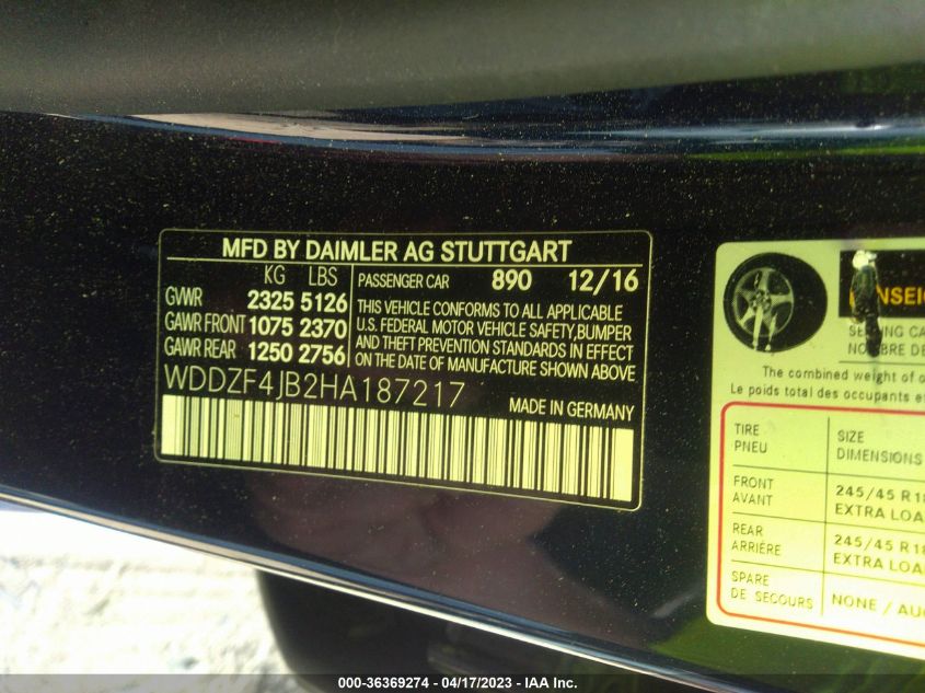 2017 MERCEDES-BENZ E-CLASS E 300 - WDDZF4JB2HA187217