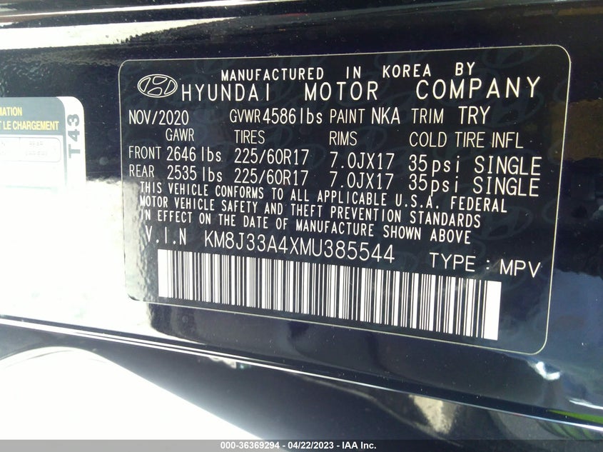 VIN KM8J33A4XMU385544 2021 HYUNDAI TUCSON VALUE