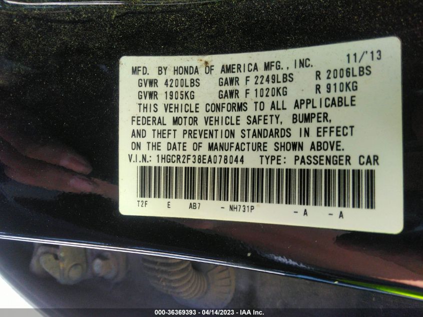2014 HONDA ACCORD SEDAN LX - 1HGCR2F38EA078044