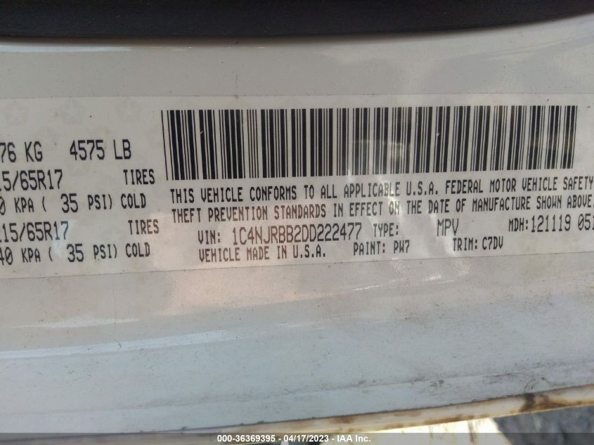 2013 JEEP PATRIOT SPORT - 1C4NJRBB2DD222477