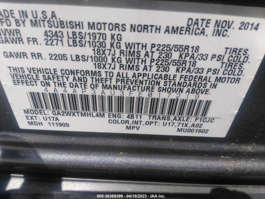 2015 MITSUBISHI OUTLANDER SPORT ES - 4A4AP3AU3FE017219