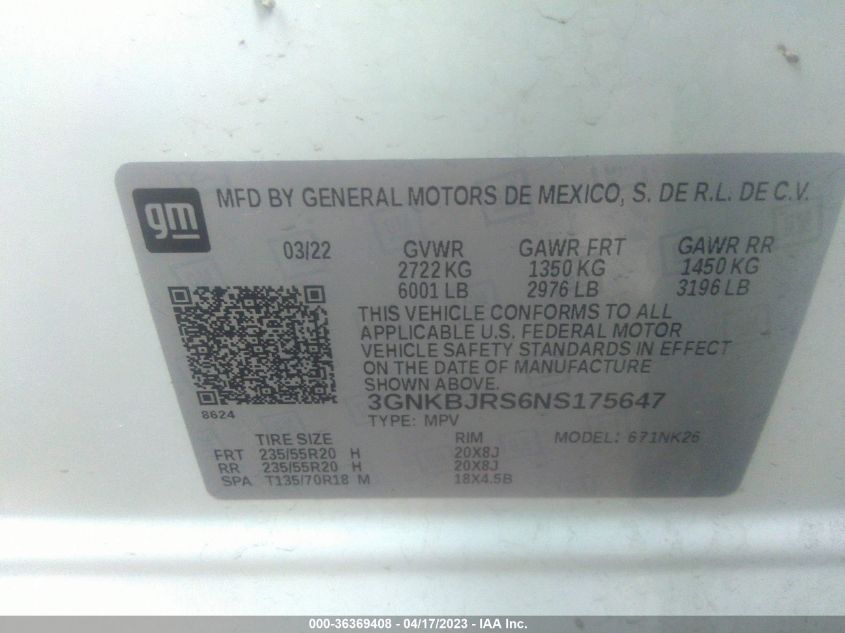 2022 CHEVROLET BLAZER LT - 3GNKBJRS6NS175647