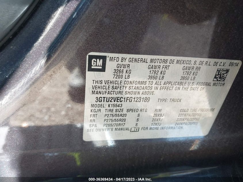 2015 GMC SIERRA 1500 SLT - 3GTU2VEC1FG123189