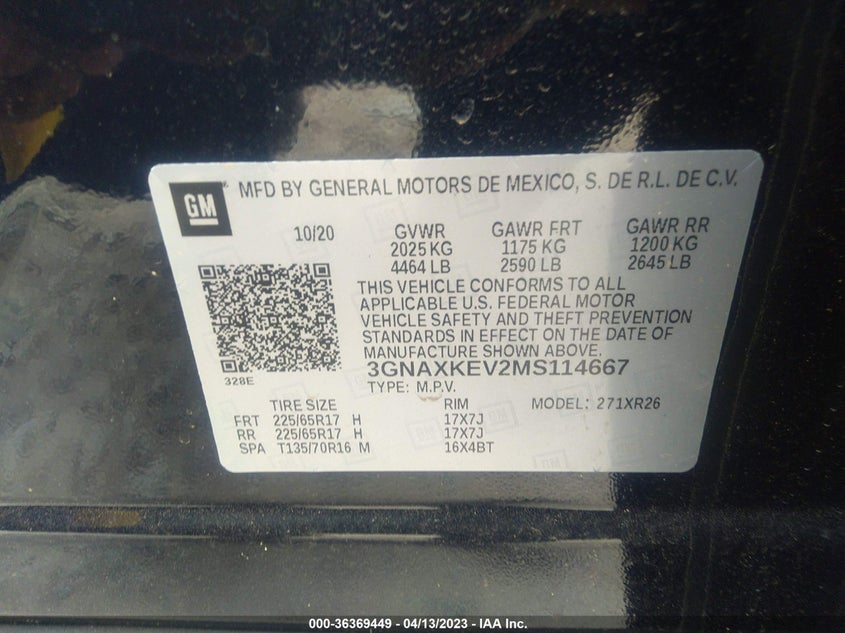 VIN 3GNAXKEV2MS114667 2021 CHEVROLET EQUINOX LT