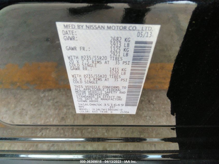 2013 INFINITI JX - 5N1AL0MN7DC351649