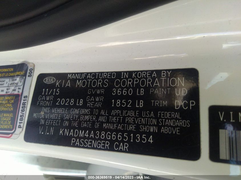 2016 KIA RIO LX - KNADM4A38G6651354