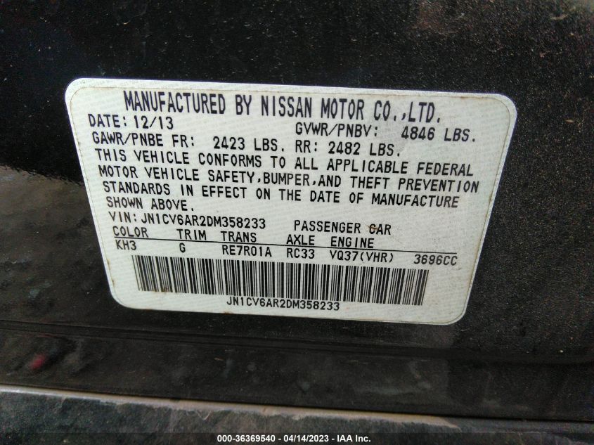 2013 INFINITI G37 SEDAN X - JN1CV6AR2DM358233