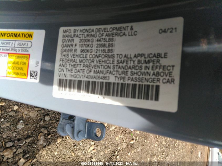 2021 HONDA ACCORD SEDAN SPORT SE - 1HGCV1F40MA064863