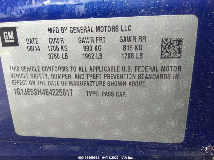 2014 CHEVROLET SONIC LTZ - 1G1JE5SH4E4225617