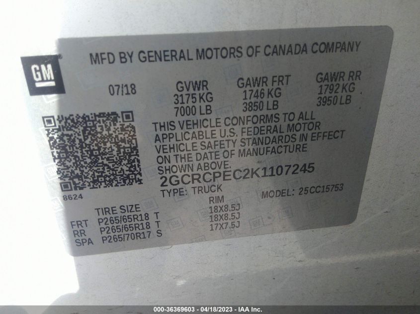 2019 CHEVROLET SILVERADO 1500 LD LT 2GCRCPEC2K1107245