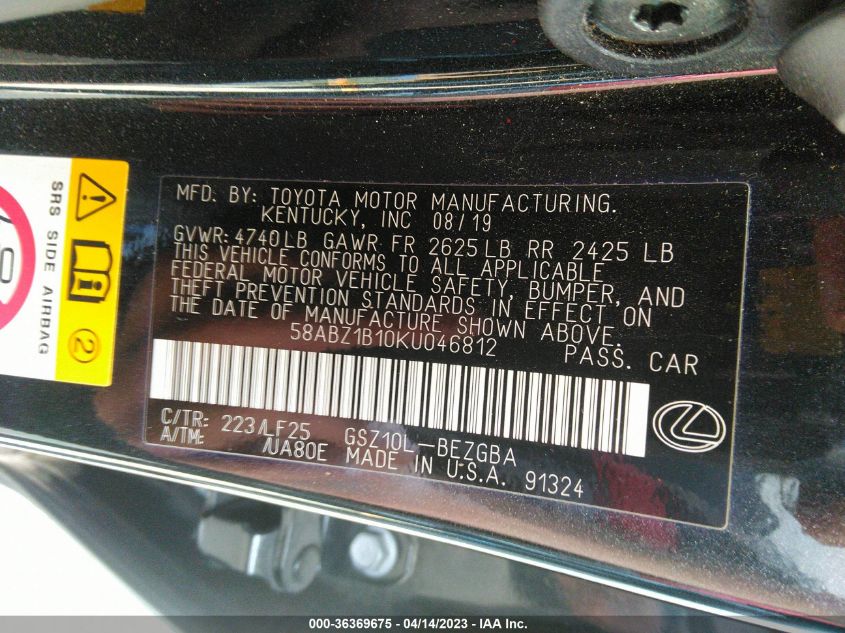 2019 LEXUS ES ES 350 - 58ABZ1B10KU046812