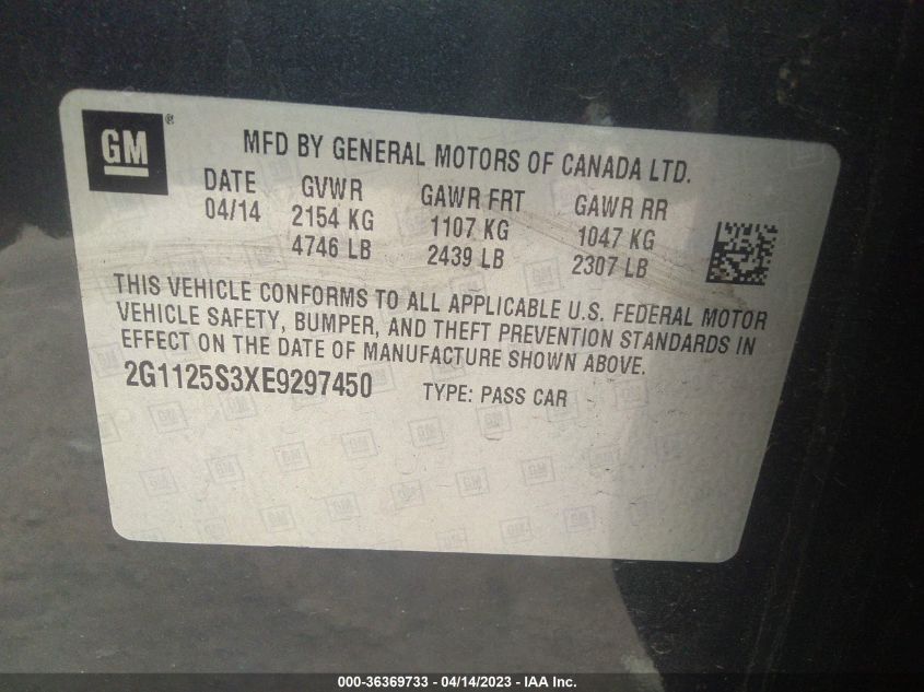 2014 CHEVROLET IMPALA LT - 2G1125S3XE9297450