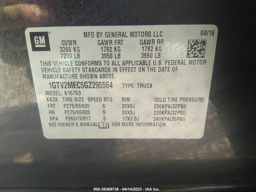2016 GMC SIERRA 1500 SLE - 1GTV2MEC5GZ295564