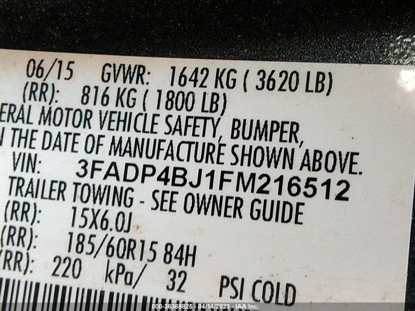 2015 FORD FIESTA SE - 3FADP4BJ1FM216512