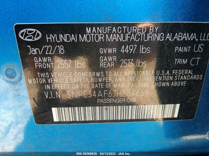 2018 HYUNDAI SONATA SPORT - 5NPE34AF6JH684659
