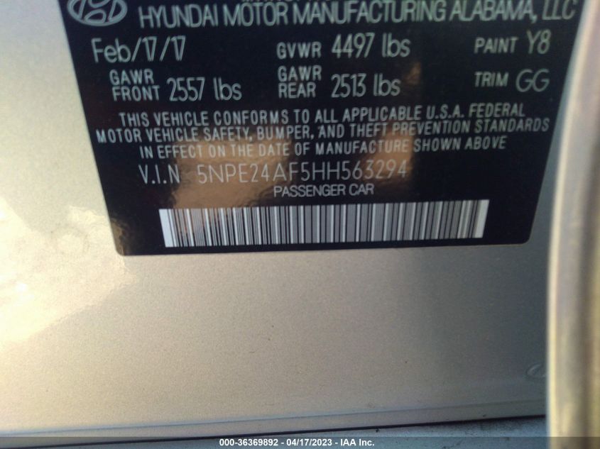 2017 HYUNDAI SONATA 2.4L - 5NPE24AF5HH563294