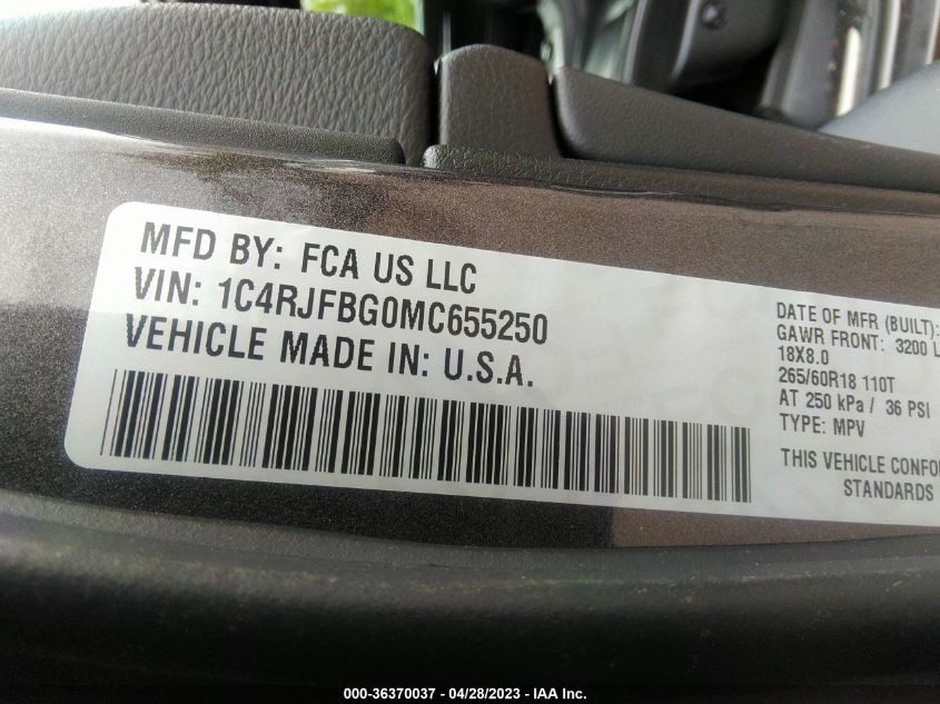 2021 JEEP GRAND CHEROKEE LIMITED - 1C4RJFBG0MC655250