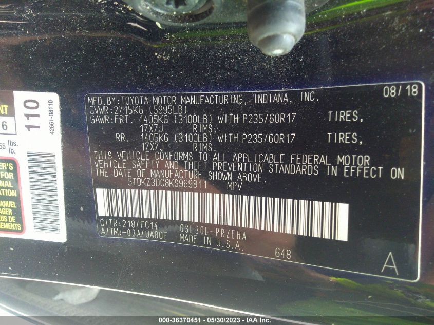 2019 TOYOTA SIENNA LE - 5TDKZ3DC8KS969811