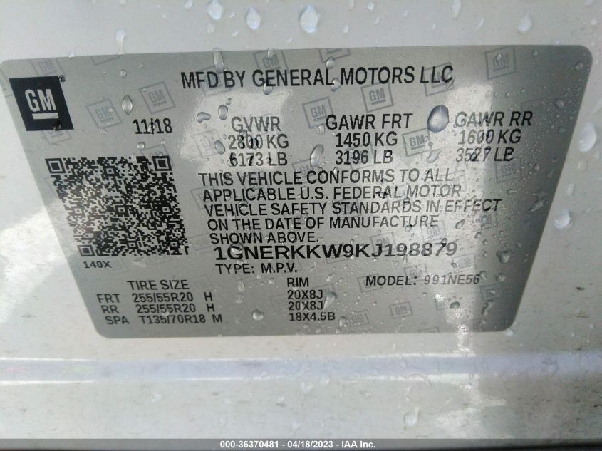 2019 CHEVROLET TRAVERSE PREMIER - 1GNERKKW9KJ198879