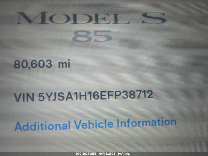 2014 TESLA MODEL S 60 KWH BATTERY/P85 - 5YJSA1H16EFP38712