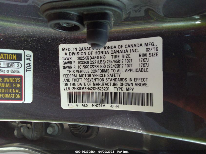 2016 HONDA CR-V SE - 2HKRM3H42GH523201