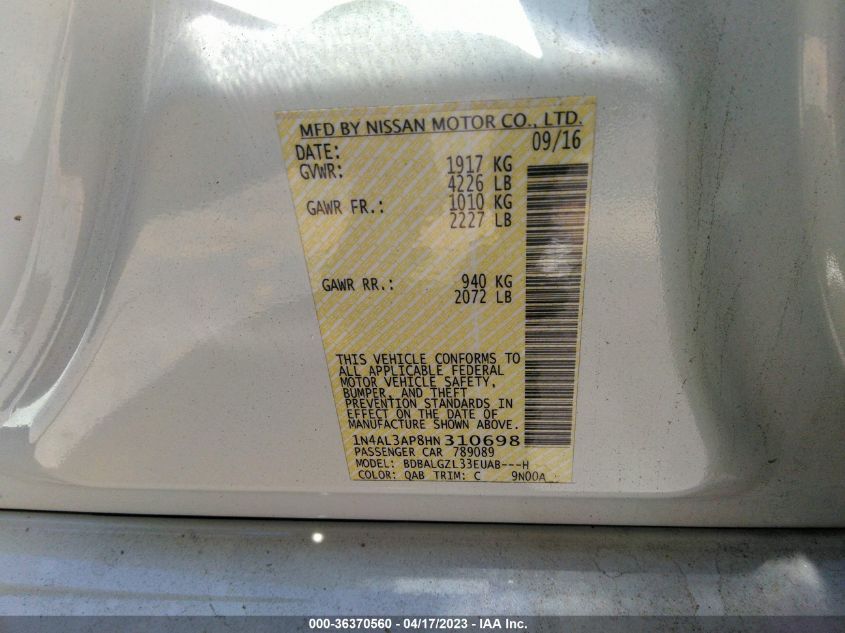 2017 NISSAN ALTIMA 2.5 S - 1N4AL3AP8HN310698