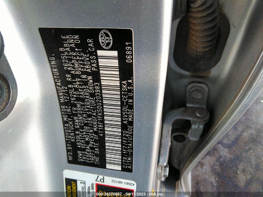 2013 TOYOTA CAMRY L/LE/SE/XLE - 4T1BF1FK5DU203983