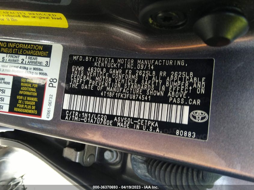 2015 TOYOTA CAMRY XLE/SE/LE/XSE - 4T1BF1FK3FU874541