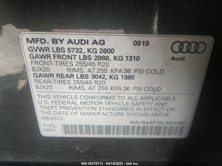 WA1B4AFY0L2024382 2020 AUDI SQ5, photo no. 9