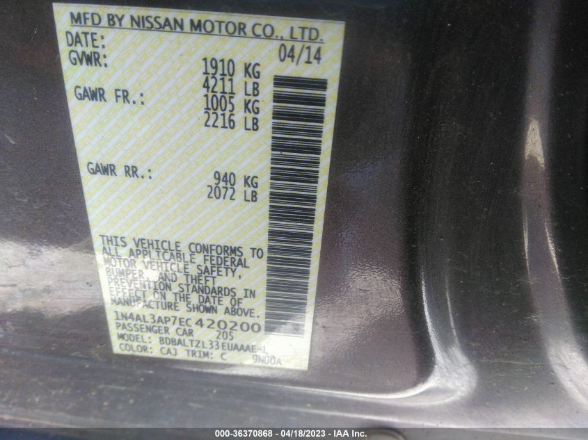 2014 NISSAN ALTIMA 2.5 SV - 1N4AL3AP7EC420200