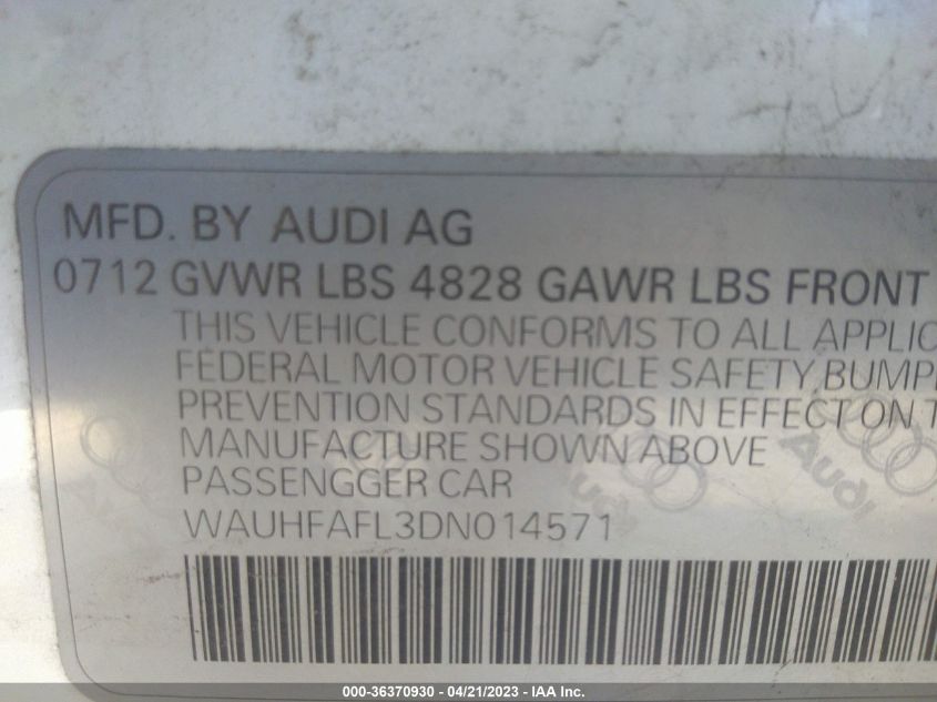 2013 AUDI A4 PREMIUM PLUS - WAUHFAFL3DN014571