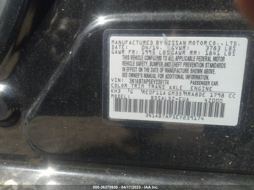 2014 NISSAN SENTRA S/FE+ S/SV/FE+ SV/SR/SL - 3N1AB7AP5EY239174