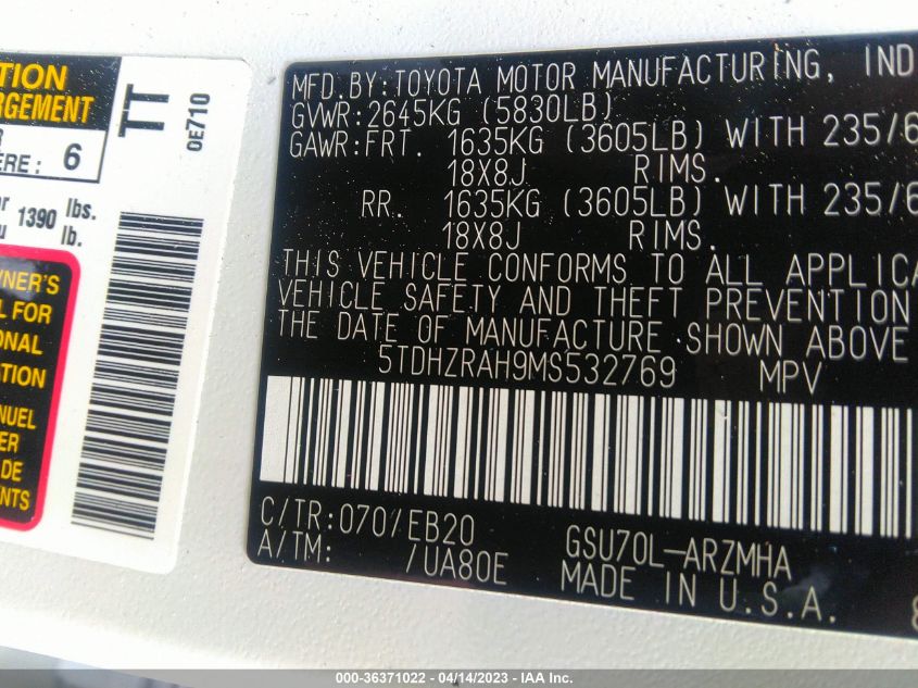 2021 TOYOTA HIGHLANDER XLE - 5TDHZRAH9MS532769