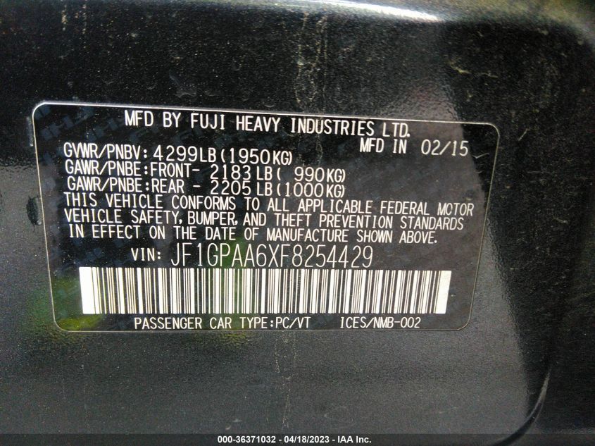2015 SUBARU IMPREZA WAGON 2.0I - JF1GPAA6XF8254429