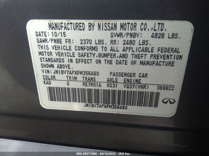 2015 INFINITI Q50 - JN1BV7APXFM356460