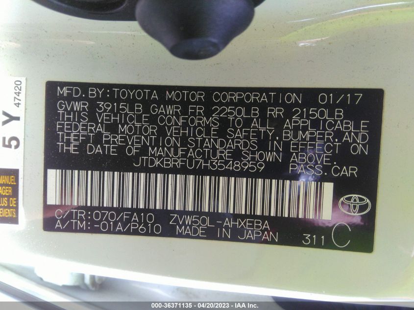 2017 TOYOTA PRIUS TWO/TWO ECO/THREE - JTDKBRFU7H3548959