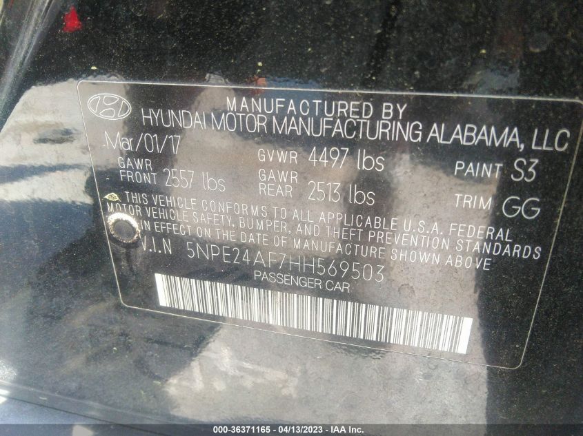 2017 HYUNDAI SONATA 2.4L - 5NPE24AF7HH569503