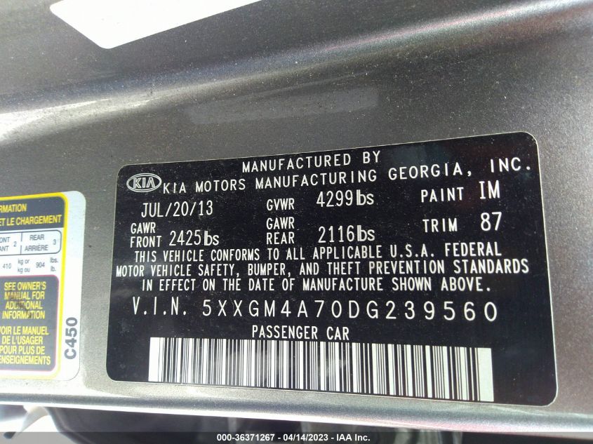 2013 KIA OPTIMA LX - 5XXGM4A70DG239560