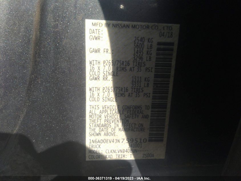2018 NISSAN FRONTIER PRO-4X - 1N6AD0EV4JN759510