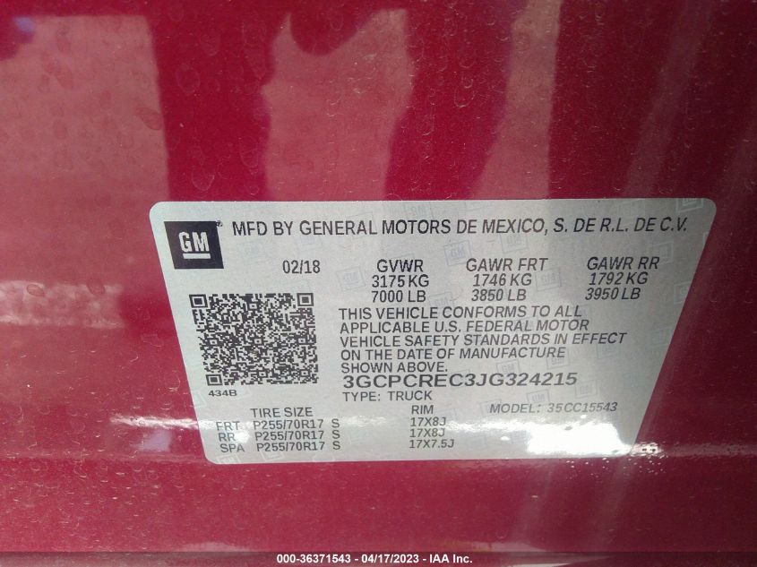2018 CHEVROLET SILVERADO 1500 LT - 3GCPCREC3JG324215