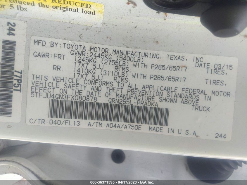 2015 TOYOTA TACOMA PRERUNNER - 5TFJU4GN3FX080878