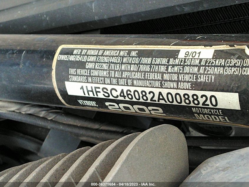 2002 HONDA VTX1800 C 1HFSC46082A008820