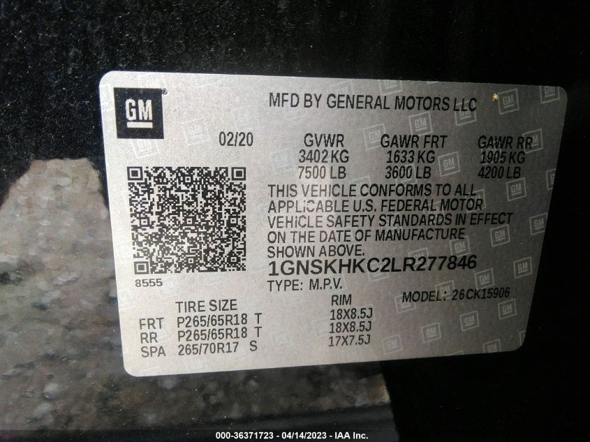 2020 CHEVROLET SUBURBAN LT - 1GNSKHKC2LR277846