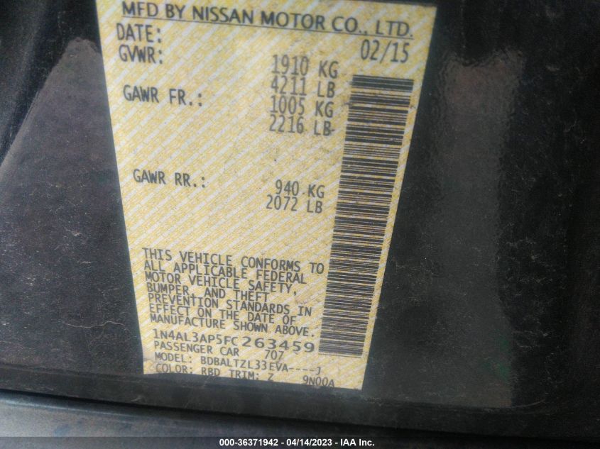 2015 NISSAN ALTIMA 2.5 SL - 1N4AL3AP5FC263459