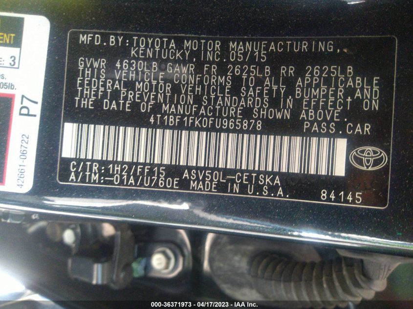 2015 TOYOTA CAMRY XLE/SE/LE/XSE - 4T1BF1FK0FU965878