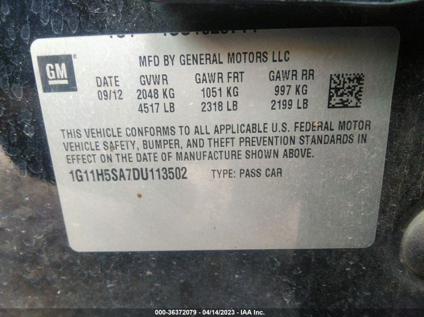 2013 CHEVROLET MALIBU LTZ - 1G11H5SA7DU113502