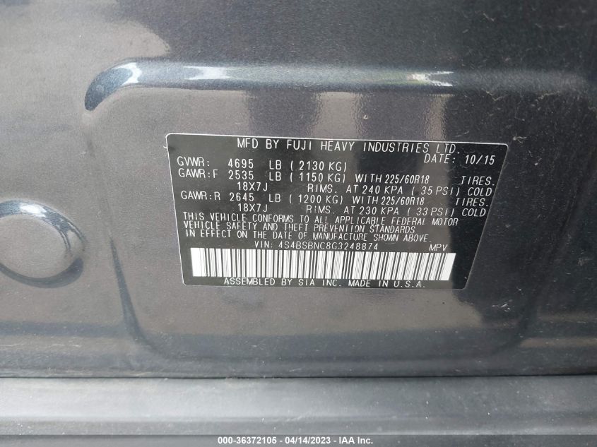 2016 SUBARU OUTBACK 2.5I LIMITED - 4S4BSBNC8G3248874