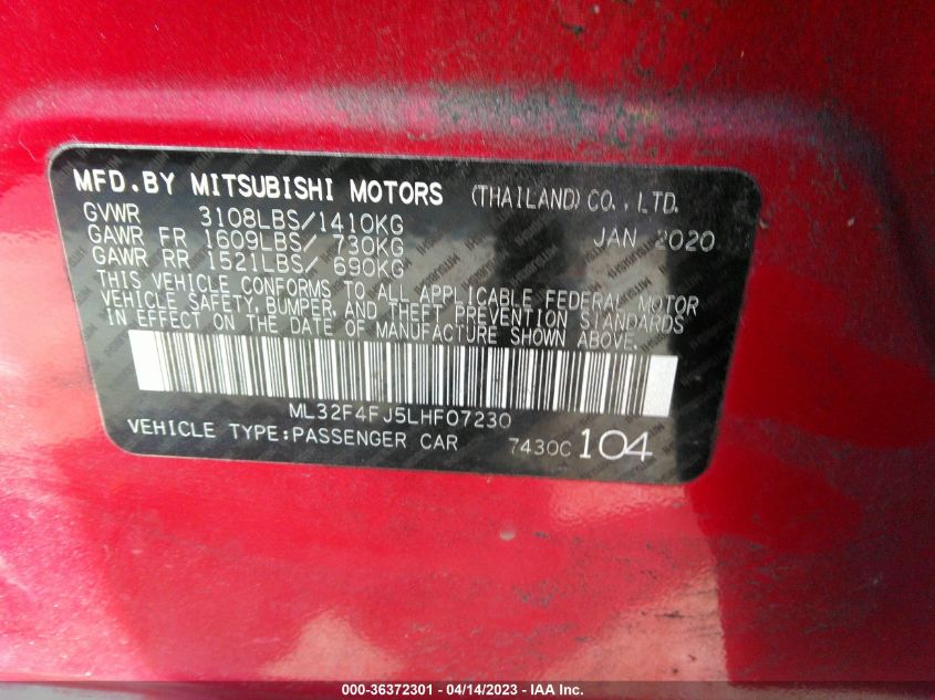 2020 MITSUBISHI MIRAGE G4 SE/LE - ML32F4FJ5LHF07230