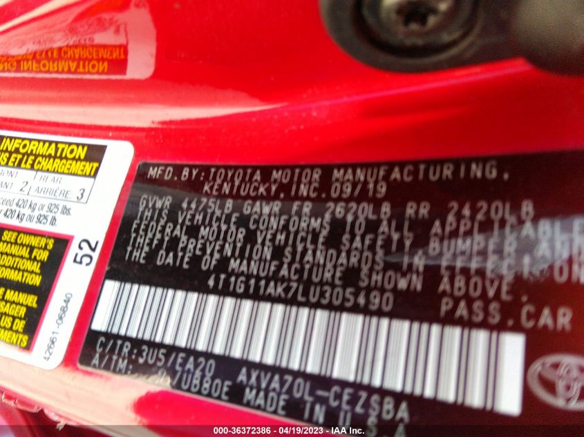 2020 TOYOTA CAMRY SE - 4T1G11AK7LU305490