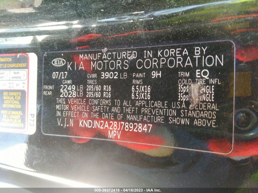 2018 KIA SOUL BASE - KNDJN2A28J7892847